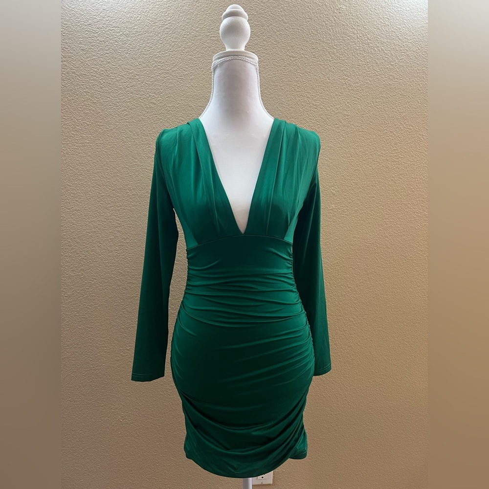 Emerald Green Long Sleeve Mini Dress